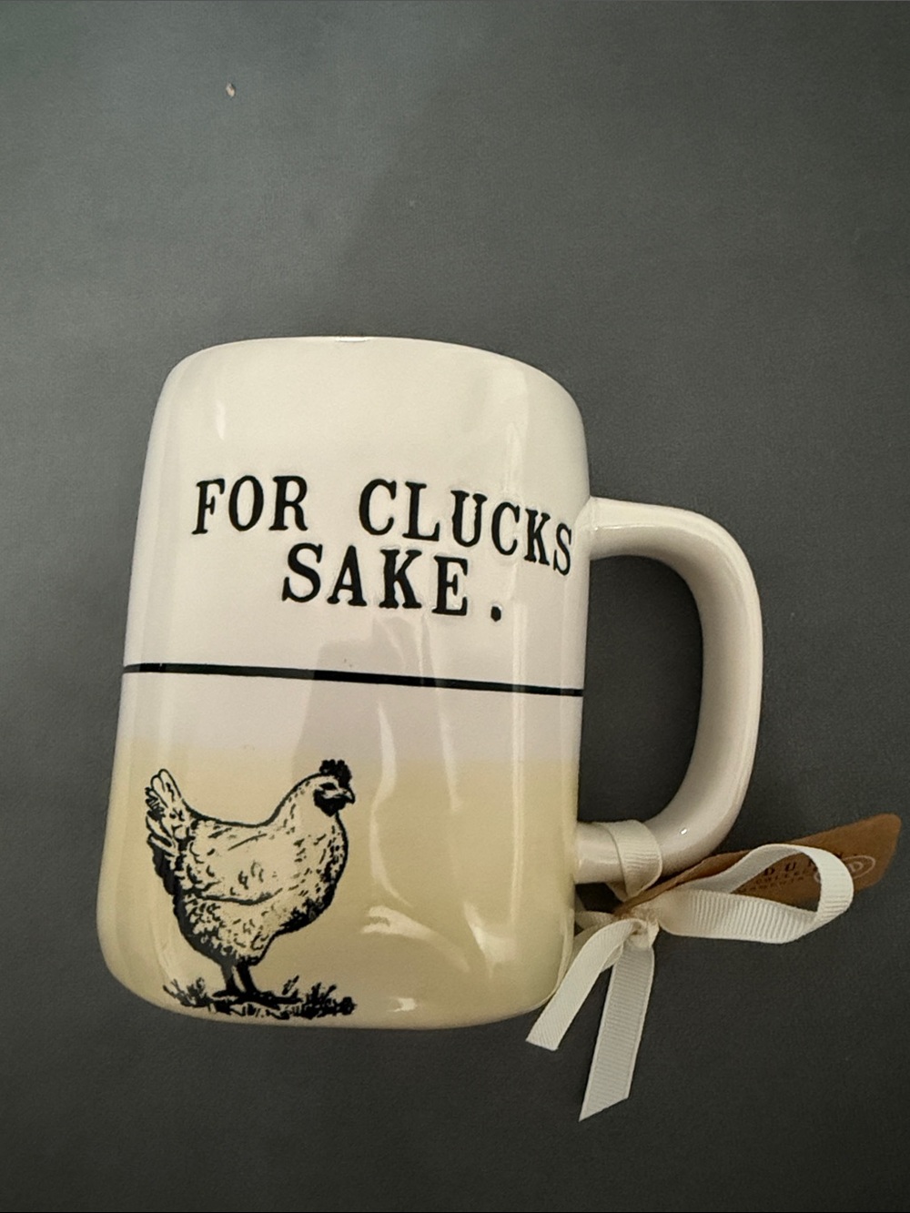 Rae Dunn Ceramic 'For Clucks Sake' Chicken Coffee Mug - Cream and White NEW